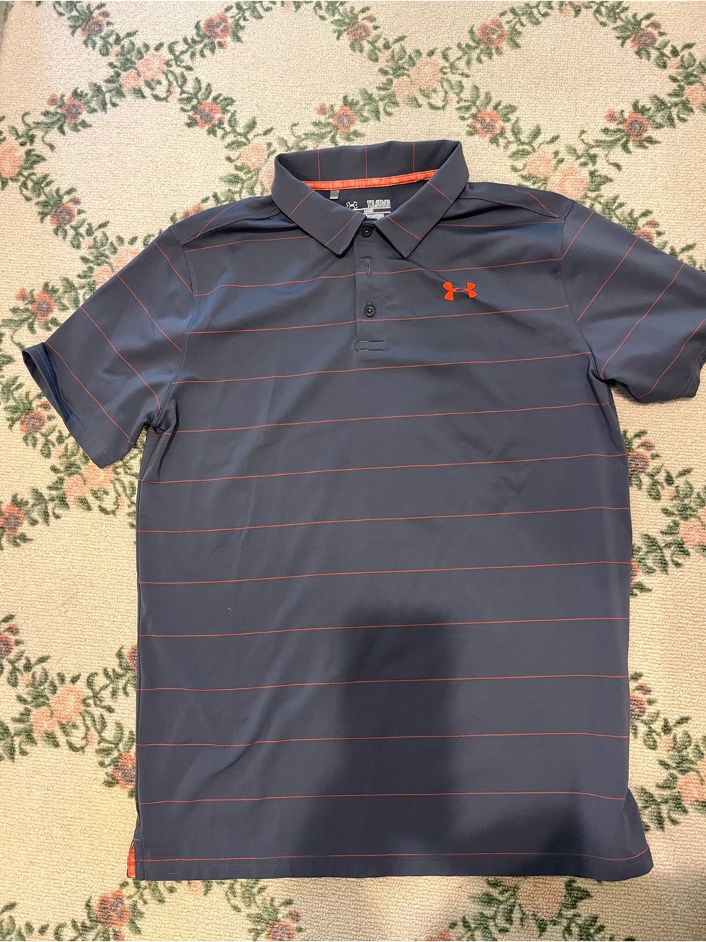 Under Armour Men's Navy Polo with Orange Pinstripes